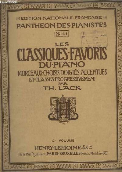 Les Classiques Favoris Du Piano Volume 2 N°1014 De Lack Th