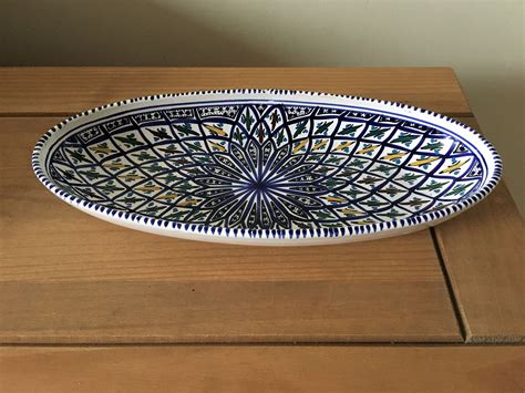 Large Serving Platter Ceramic Oval Bowl Made In Tunisia Etsy Uk