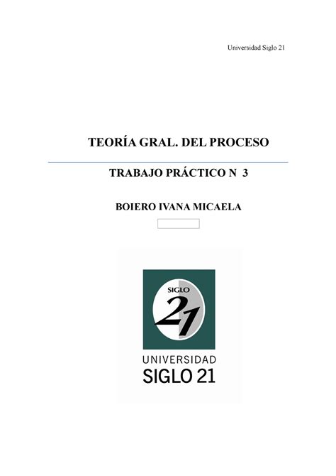 Teoria Gral Del Proceso Tp Universidad Siglo Teor A Gral Del