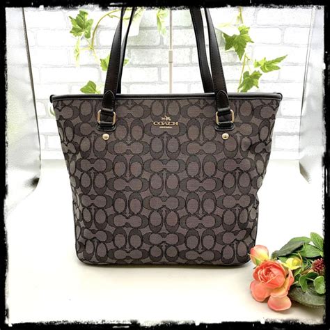 【coach】コーチ トートバッグ シグネチャーキャンバス×レザー グレー×ブラック F58282 T001204 ラフテルショップ