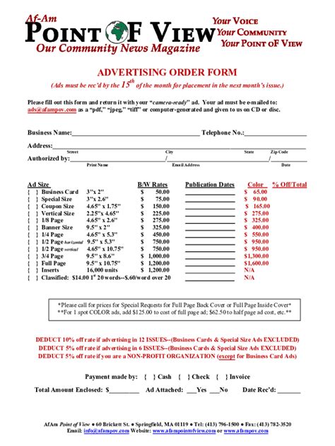 Fillable Online Advertising Order Formanzeigenauftrag Fax Email Print