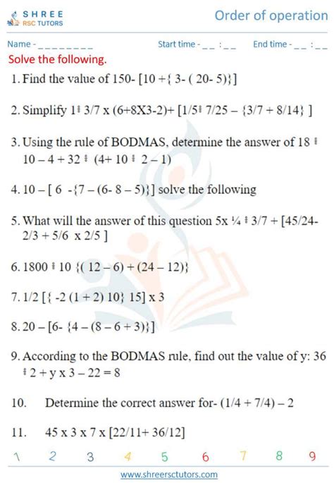 Order Of Operation Worksheets For Grade 10 Maths Shree Rsc Tutors