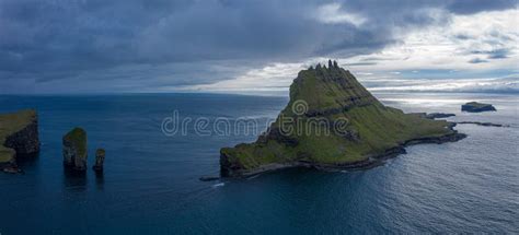 Drangarnir Tindholmur And Mykines Islands Drone Aerial View From Vagar