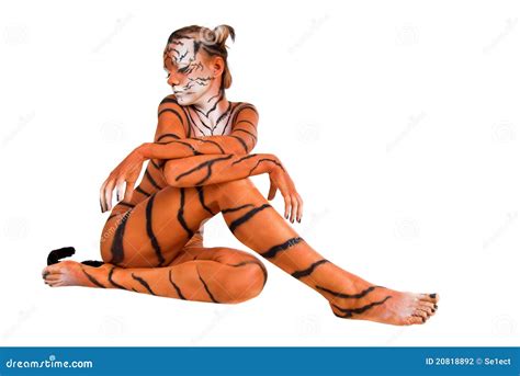 Portrait Of Woman Tiger Stock Photo Image Of Torso Portrait