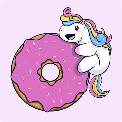 Premium Vector Cute Unicorn With Donut Vector Illustration Cartoon Style