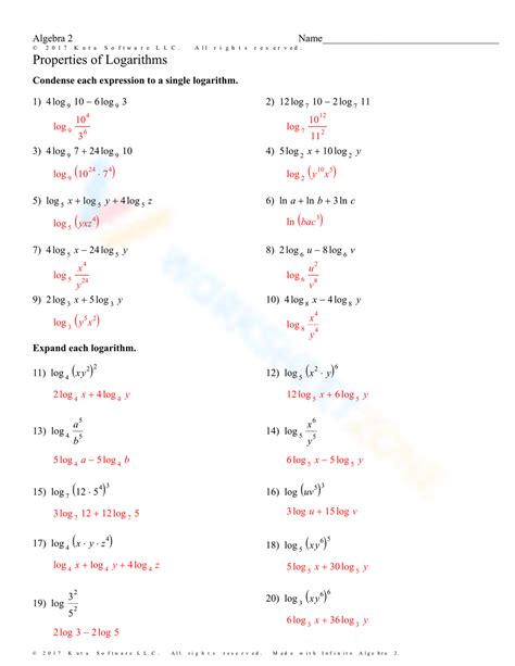 Properties Of Log What Are Logarithmic Properties Worksheets Library