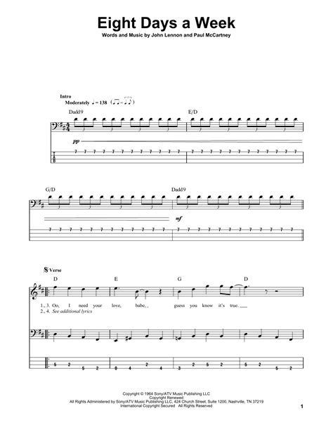 Eight Days A Week by The Beatles - Bass Tab - Guitar Instructor