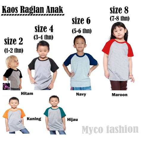 Kaos Raglan Anak Polos Lengan Pendek Ukuran 2 4 6 8 Unisex