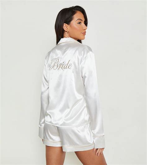 Buy Boohoo Bride Embroidery Pajama Set In White 6thstreet Saudi Arabia