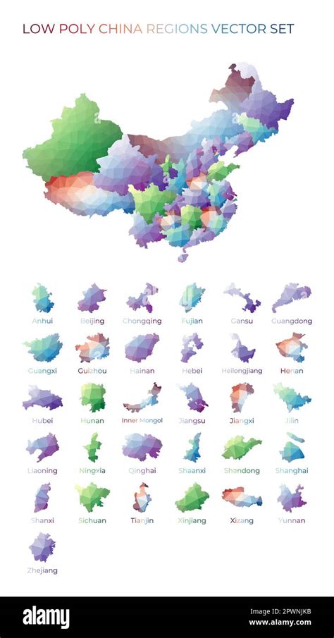 Chinese Low Poly Regions Polygonal Map Of China With Regions