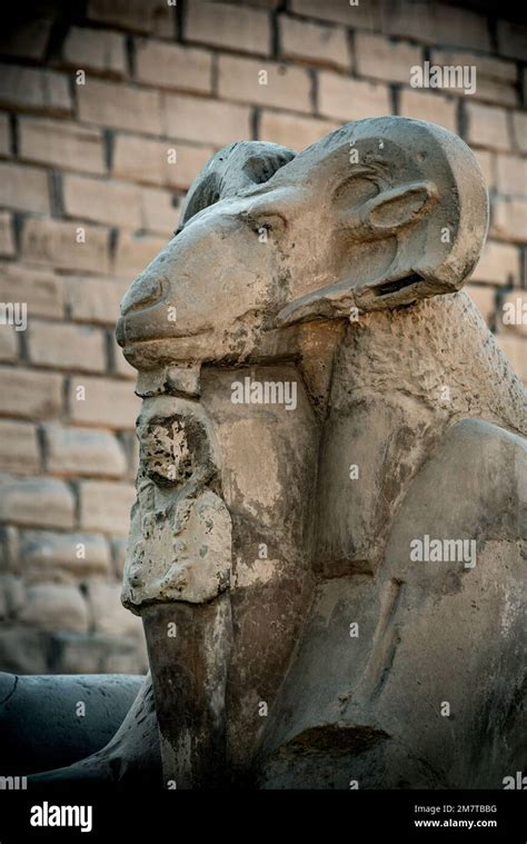 At The Entrance To Karnak Temple The Avenue Of Sphinxes Statues With