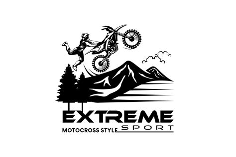 Motocross Logo Design Freestyle Motocross Extreme Sport With Mountain