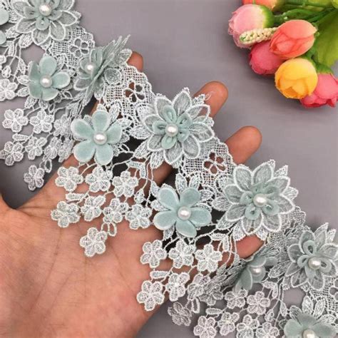 Amazon Yard Pearl Beads Embroidered Lace Trim Flowers Ribbon