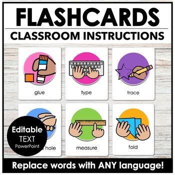 Classroom Instruction Flashcards Editable Vocabulary Flash Cards ESL