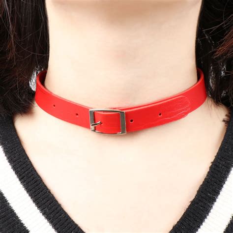 Vrouwen Pu Lederen Choker Ketting Rood Zwart Kleur Grandado