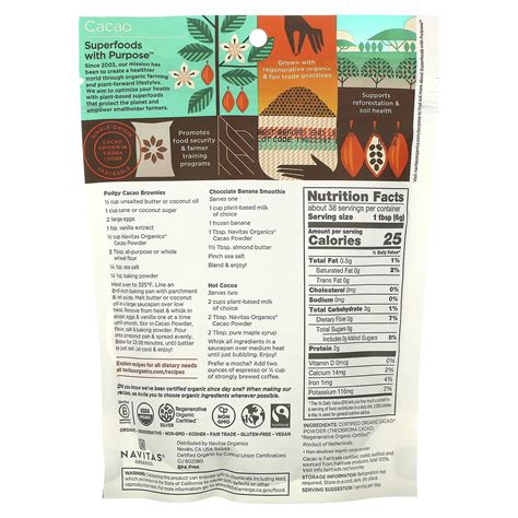 Navitas Organics Organic Cacao Powder Unsweetened 8 Oz 227 G