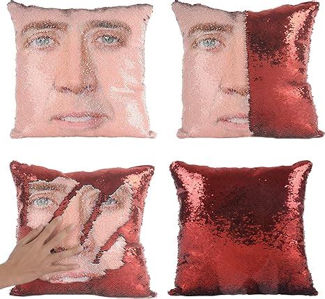 Xiaowli Mermaid Pillow Nicolas Cage Pillow Magic Reversible Sequin