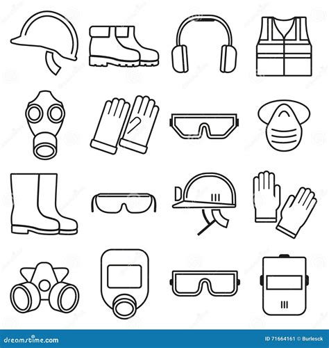 Linear Job Safety Equipment Vector Icons Set Stock Vector Image