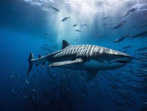 Premium Ai Image Tiger Shark Encounter Beauty And Danger In Harmony