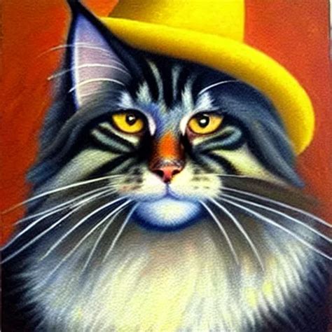 Beautiful Oil Painting Of An Orange Maine Coon With Stable