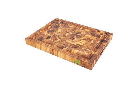 Rectangular End Grain Teak Wood Cutting Board With Juice Groove And