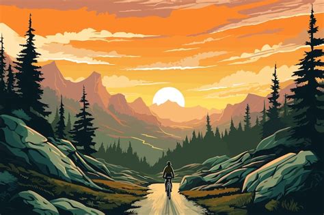 Premium Vector | Mountain biking flat landscap vector art illustration ...