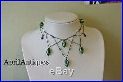 Vintage Art Deco Victorian Peacock Eye Foiled Glasses Bead Necklace