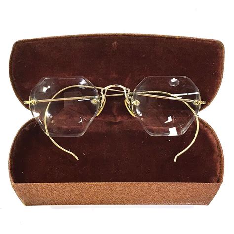 Antique 1920s Spectacles Vintage 20s Shuron Eyeglasses Octagonal 12k Gold Filled Rimless