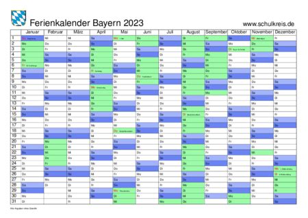 Schulferien Kalender Bayern Mit Feiertagen Und Ferien