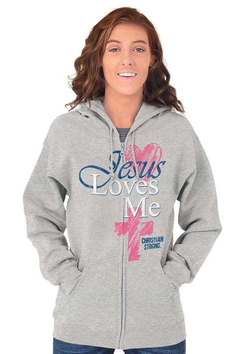 Jesus Loves Me Heart Cross Faith Zip Hoodie Sweatshirt Women Brisco