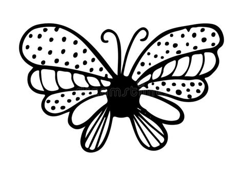 Black And White Butterfly Doodle Insect Isolated On White Background