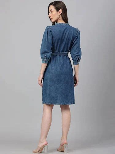 Janasya Women S Blue Denim Solid Straight Western Dress At Rs Piece