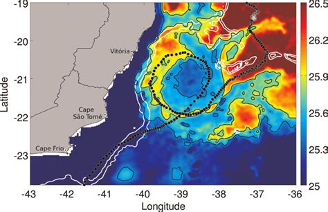 Sst Field In The Tubarão Bight And The Trajectory Of One Surface