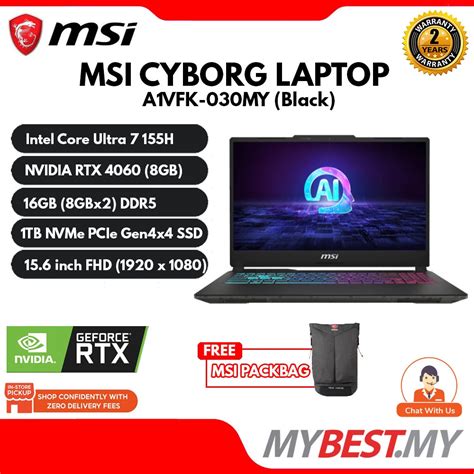 Msi Cyborg 15 Ai A1vfk 030my Gaming Laptop Intel Core Ultra 7 155h 16gb 1tb Ssd 15 6 Fhd 1920