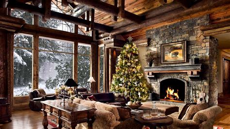 HD Christmas Tree Log Cabin Screensaver Scene - fire crackling sound ...