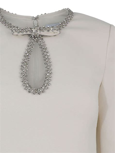 Self Portrait Crystal Embellished Crepe Blouse Neutrals Farfetch