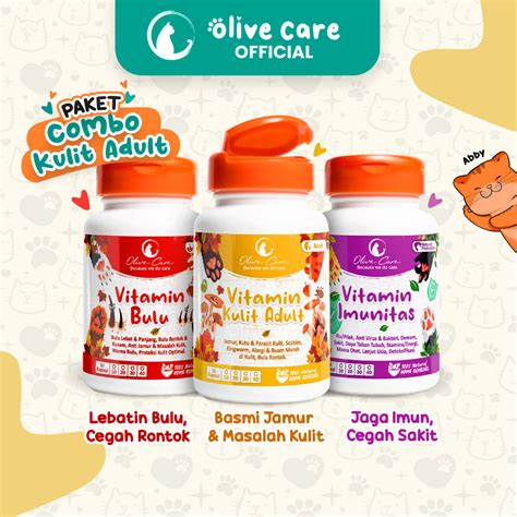 jual olive care vitamin kucing paket combo masalah kulit komplit dewasa