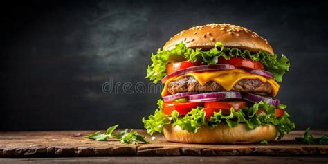 Savory Cheeseburger Stack Layers of Flavor on a Dark Background AI ...