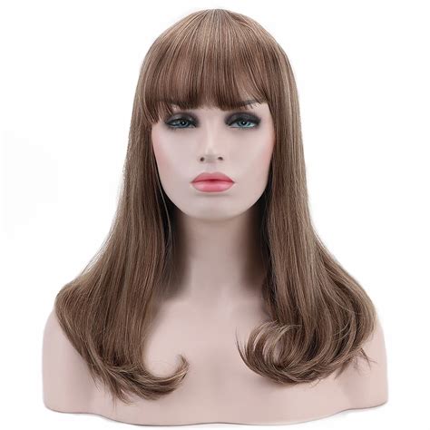 Brown Wig with Bangs Straight Fashion Hair Wigs Long 20 Inch Halloween Wigs for Women Perruque ...