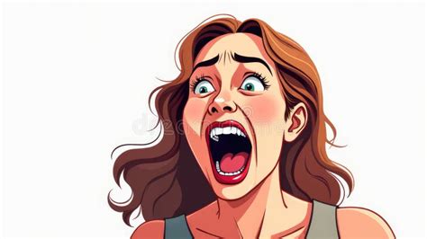 Illustration Of A Woman Screaming Displaying Fear And Intense Emotion On Her Face Stock