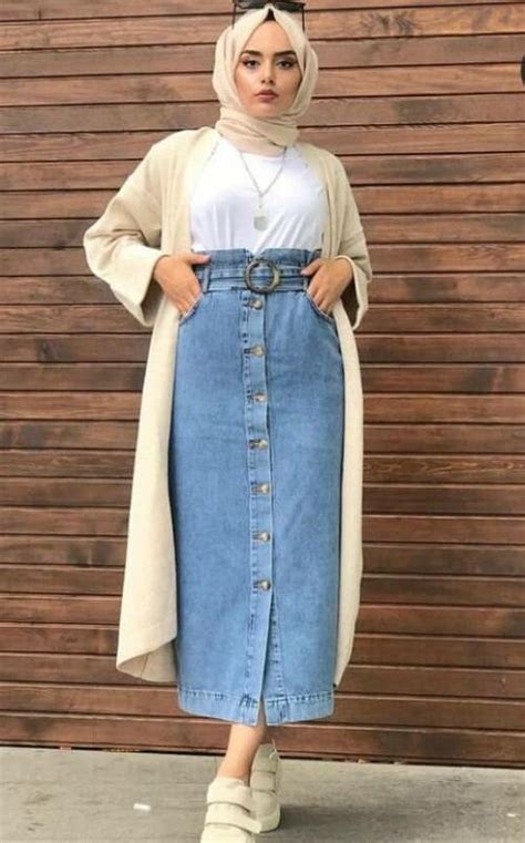 Hijabis Style Your Trendy Button Down Denim Skirt In These Awesome