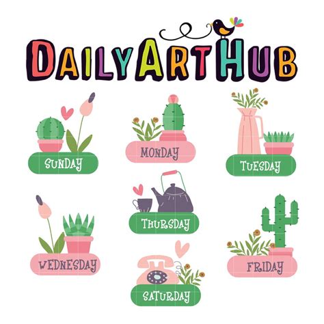 Cute Weekly Sticker Clip Art Set – Daily Art Hub // Graphics, Alphabets ...