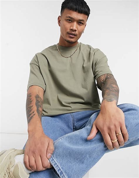 Asos Design Oversized Longline T Shirt In Washed Khaki Asos