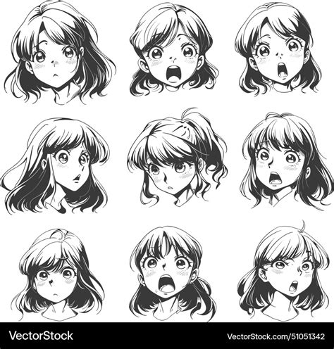 Anime manga girl face emotions cute beautiful Vector Image