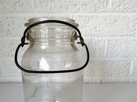 Vintage Ball Ideal Canning Jar With Wire Bale Clear Glass Round Lid And