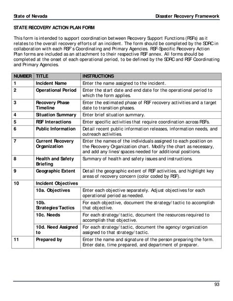 Nevada Recovery Action Plan Form Disaster Recovery Framework Fill