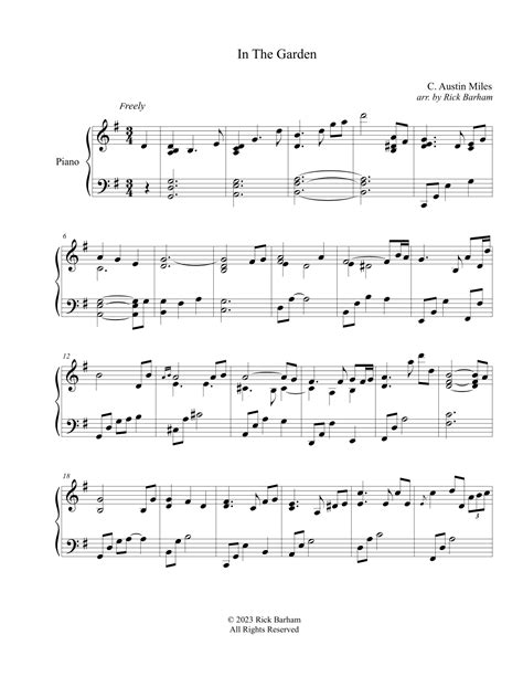 In The Garden Arr Rick Barham By C Austin Miles Sheet Music For Piano Solo At Sheet Music Direct