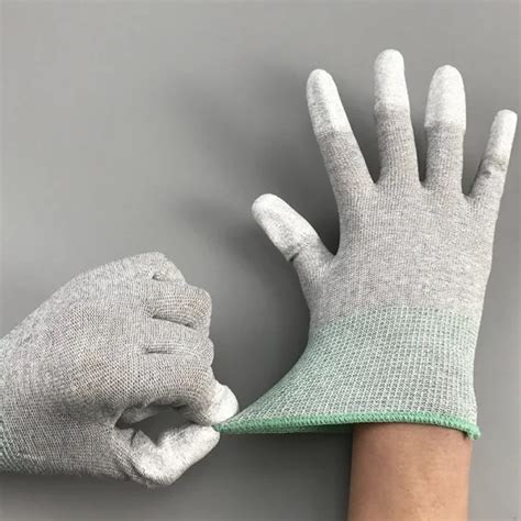 Cleanroom Safety Work Carbon Fiber Esd Finger Pu Coated Top Fit Gloves