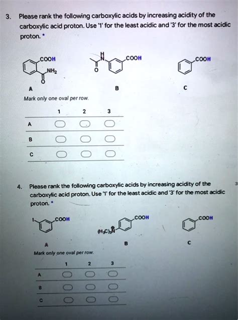 Solved Please Rank The Following Carboxylic Acids By Increasing