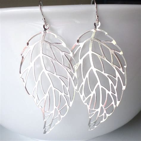 Silver Leaf Earrings Dangle Leaf Earrings Sterling Silver